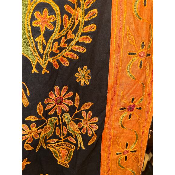 VINTAGE INDIAN FOLK ART MIRROR TAPESTRY EMBROIDERED BANJARA KANTHA WALL HANGING - Picture 5 of 10